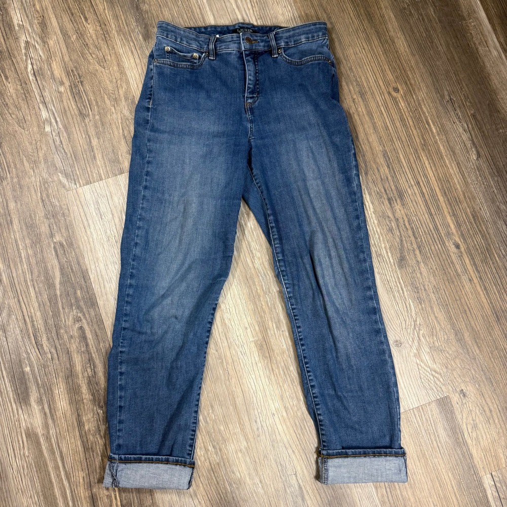 Lauren Ralph Lauren High Rise Straight Leg Rolled Cuff Jeans Medium Wash Blue 10